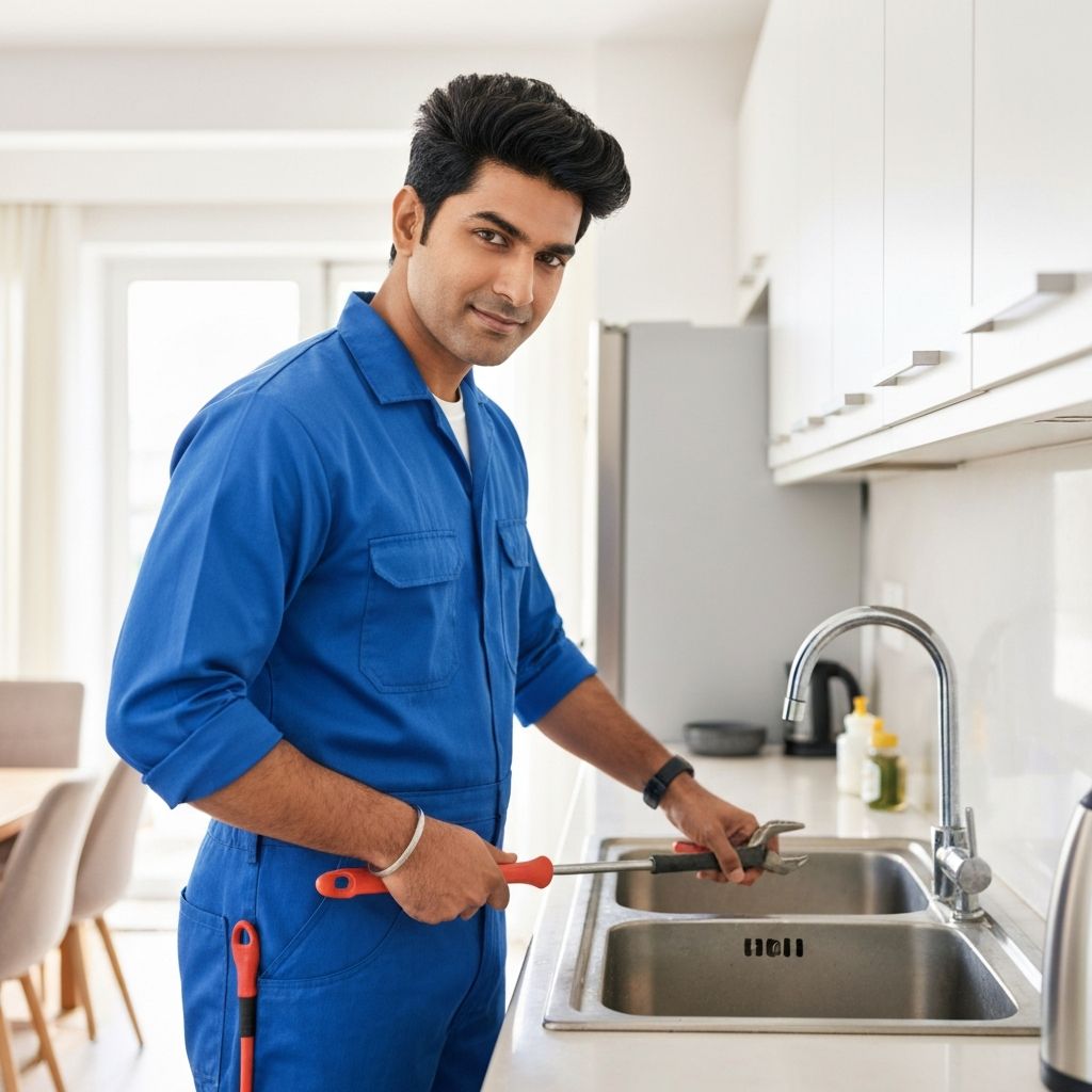 Professional plumber repairing pipe in Delhi home